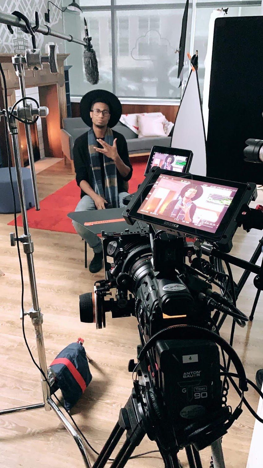 On set, being interviewed