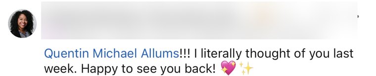 A LinkedIn comment welcoming Quentin back