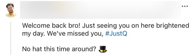 A LinkedIn comment welcoming Quentin back