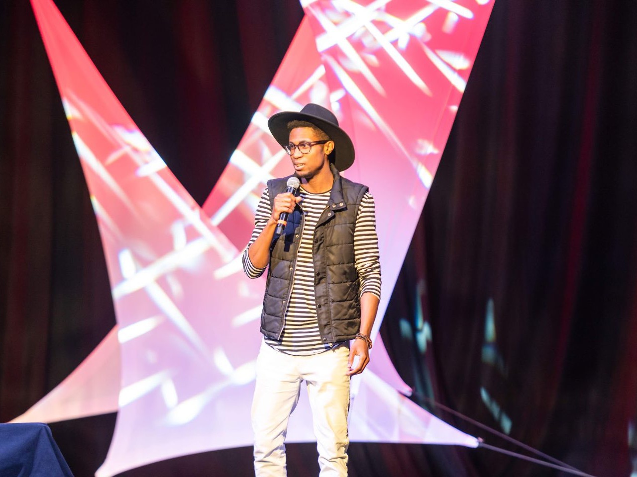 Speaking on stage